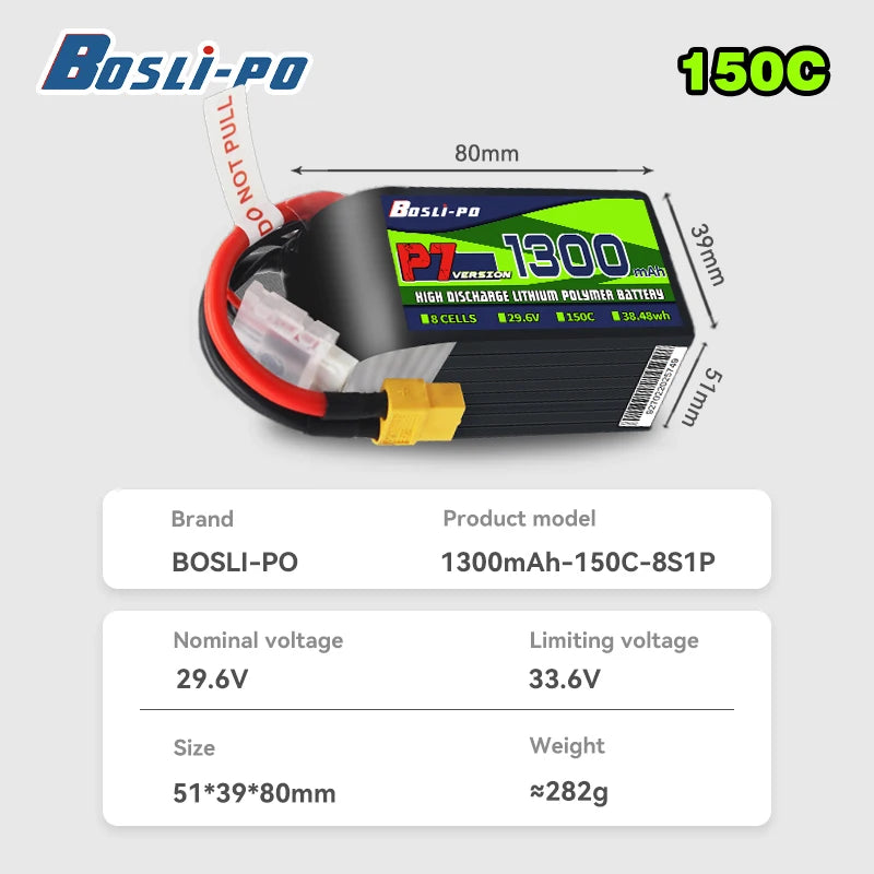 Boslipo P7 1300mAh 150C Lipo Battery 4S 6S 8S FPV Battery for Racing Freestyle RC Drones
