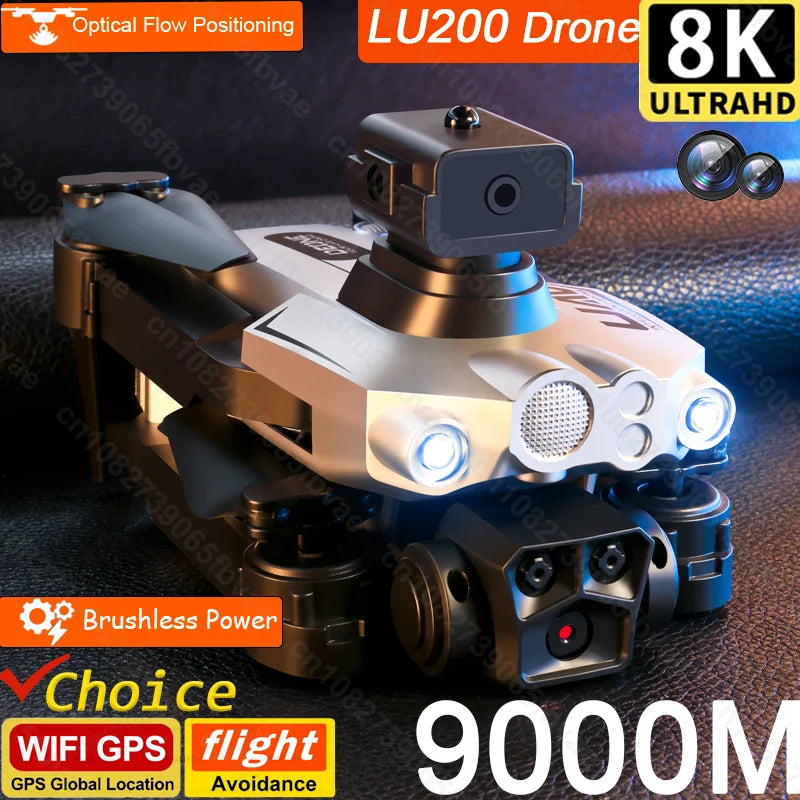 LU200 8K GPS Drone Triple Camera & Omnidirectional Obstacle Avoidance,  FPV Quadcopter for Aerial Photography, 10KM Range