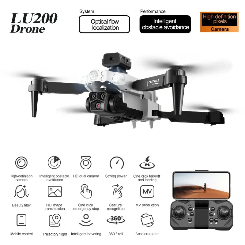 LU200 8K GPS Drone Triple Camera & Omnidirectional Obstacle Avoidance,  FPV Quadcopter for Aerial Photography, 10KM Range