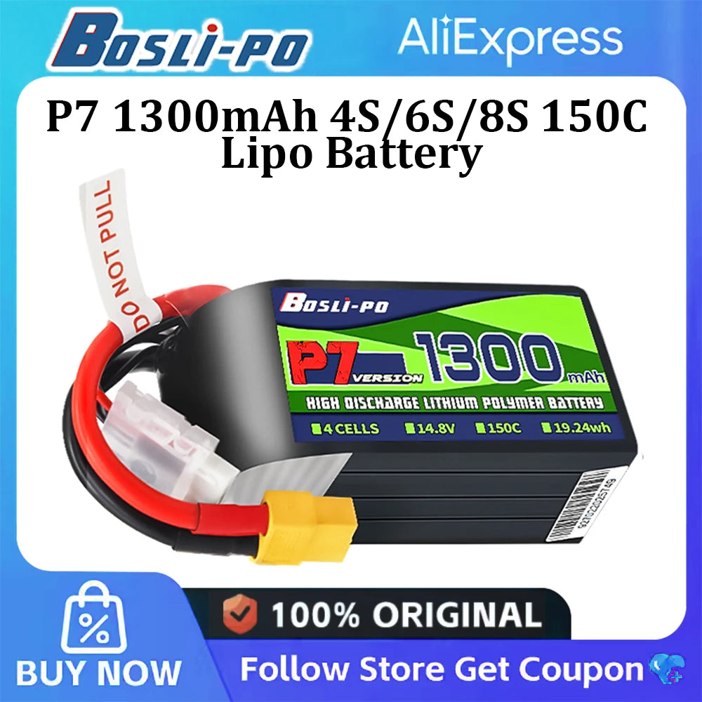Boslipo P7 1300mAh 150C Lipo Battery 4S 6S 8S FPV Battery for Racing Freestyle RC Drones