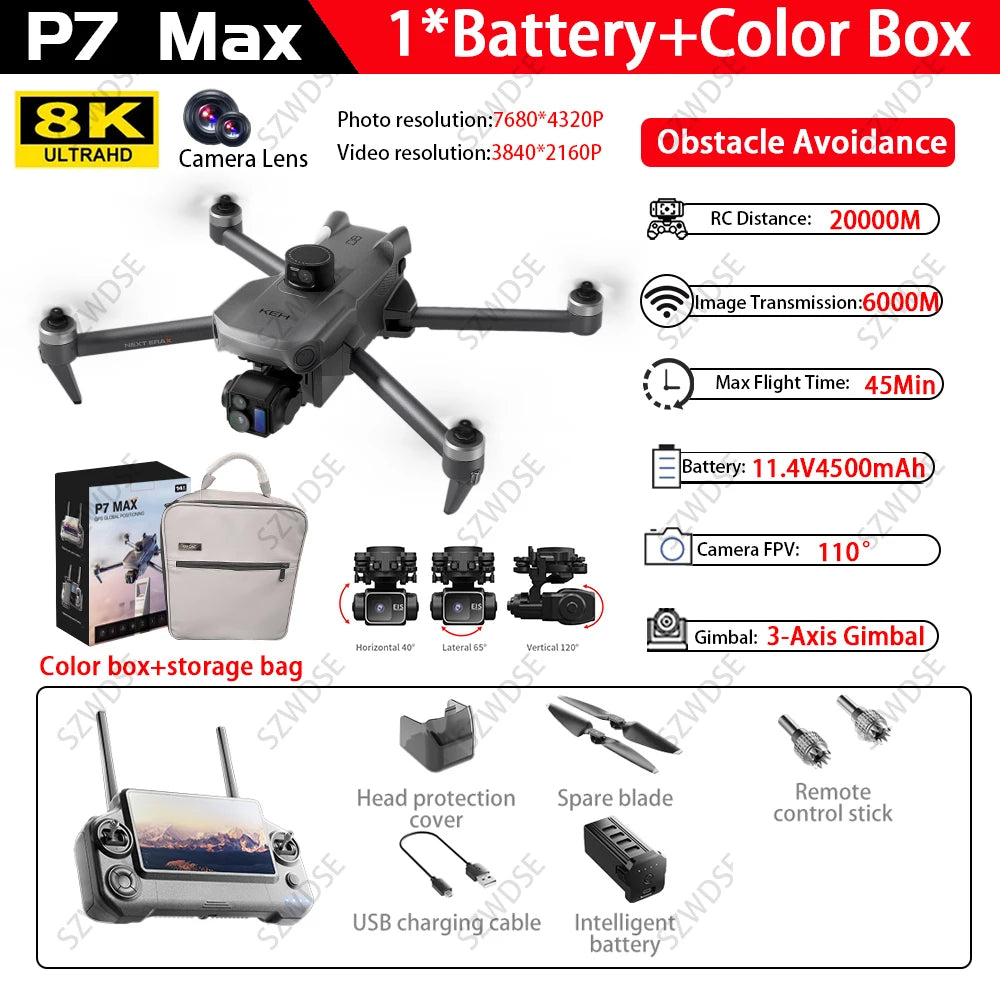 NEW P7 Max Drone 8K Camera GPS HD 5G WiFi FPV 3 Axis Gimbal EIS Professional Screen control Brushless Quadcopter RC Toy Gift
