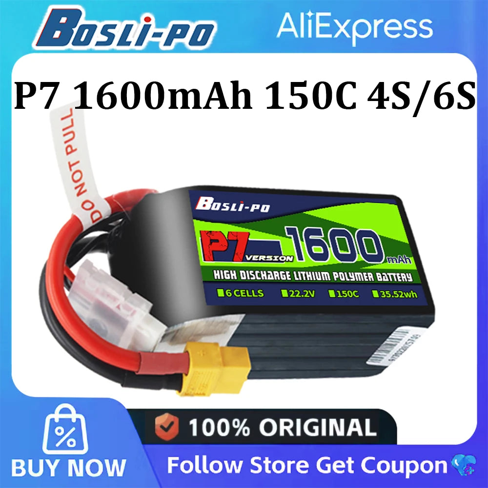 Boslipo P7 1600mAh 150C Lipo Battery 4S 6S FPV Battery XT60 Plug for Racing Freestyle RC Drones