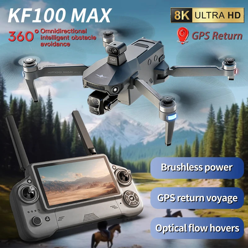 5.5 inch KF100 MAX/KF100 Large Screen RC Profesional GPS Drone With 8K Camera 3-axis Gimbal Brushless For Fishing Dron VS P7 MAX