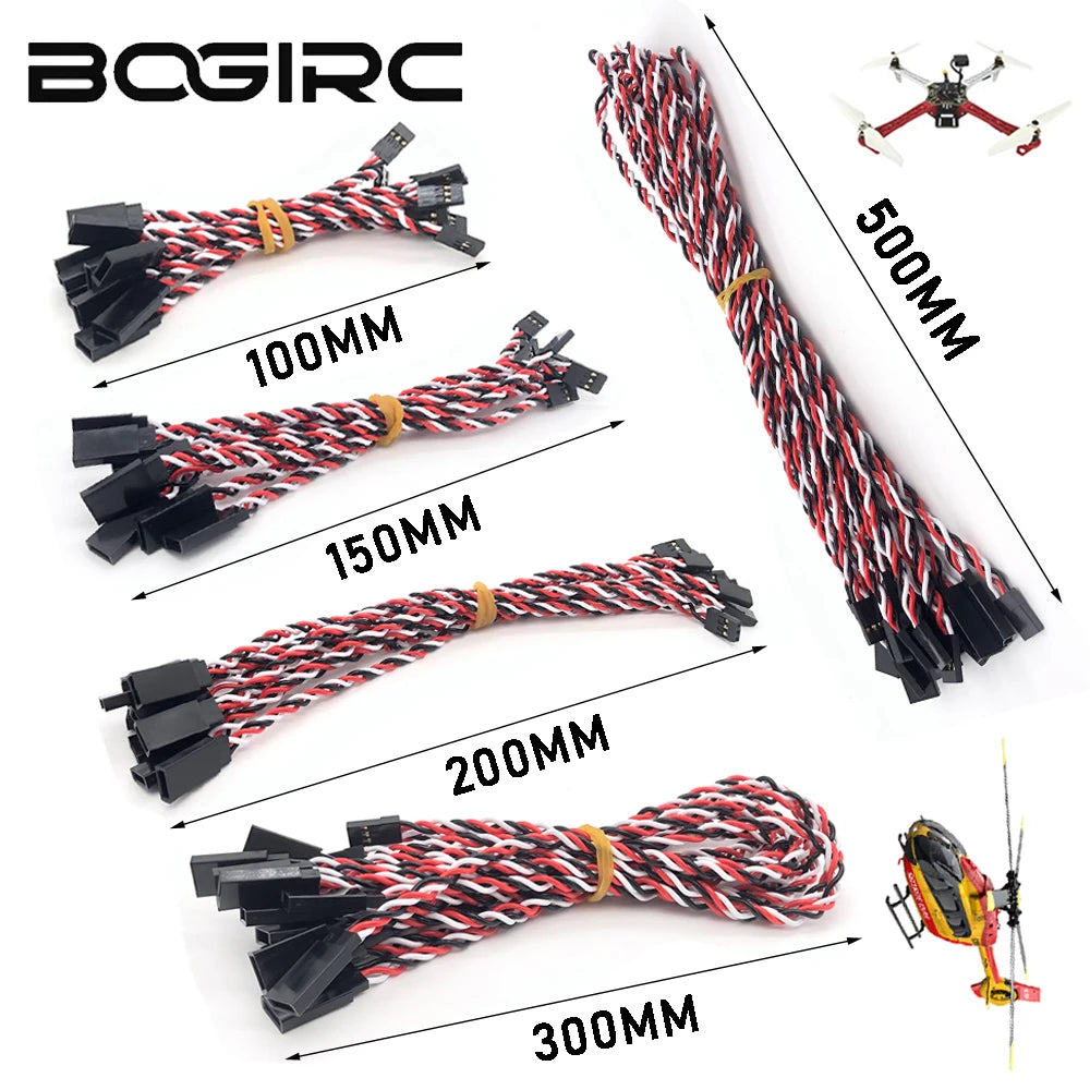 10/20PCS RC Servo Extension Cord Cable Wire Lead JR 100/150/200/300/500mm Connector for RC Fixed-Wing Helicopter Ariplane Drone